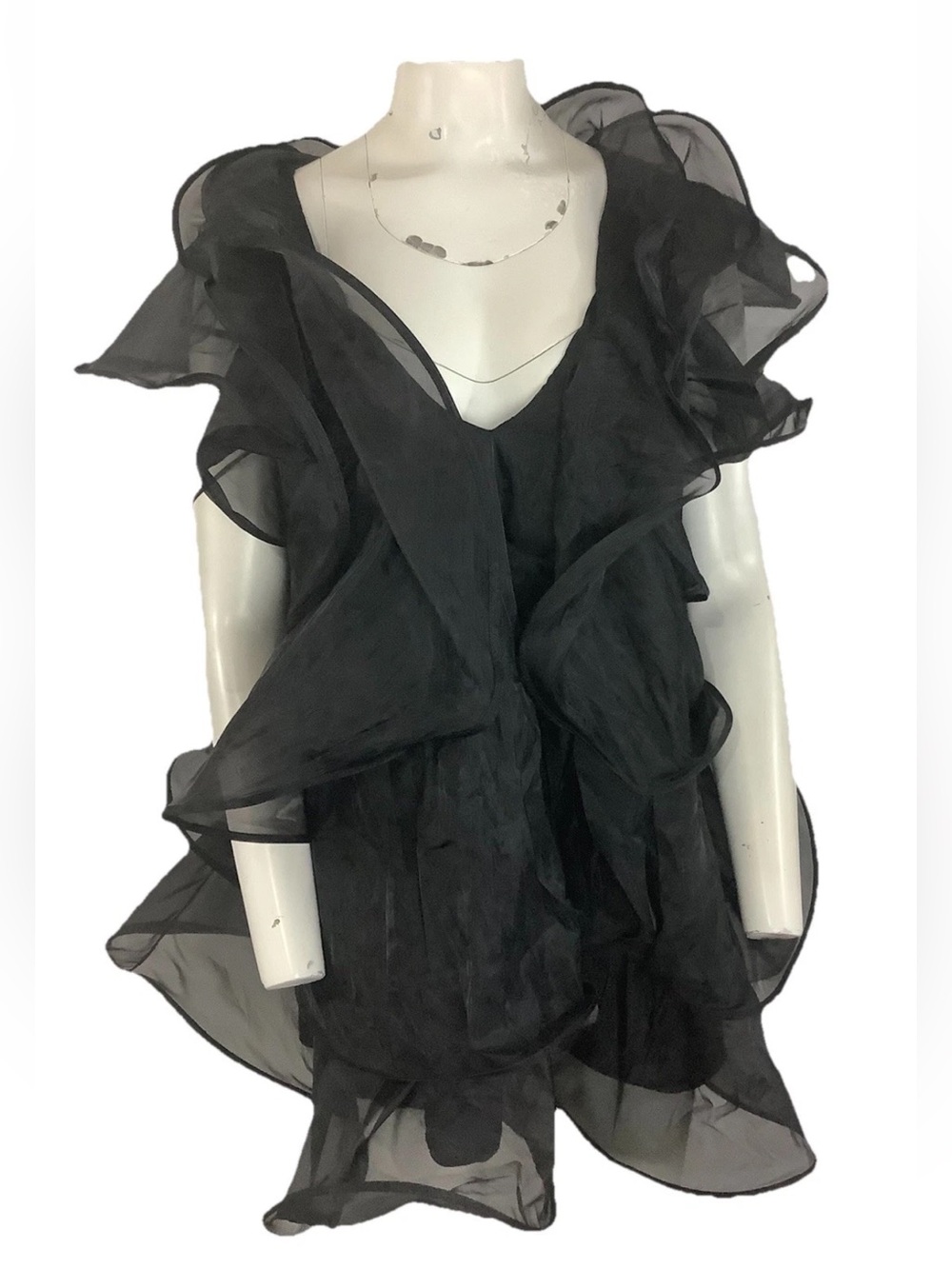 Akira Sz S Structured Ruffle Statement Avant Garde Cocktail Blouse Black